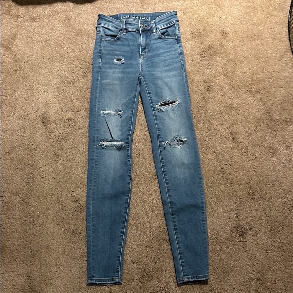 American Eagle Outfitters Ripped Blue Skinny Jeans
